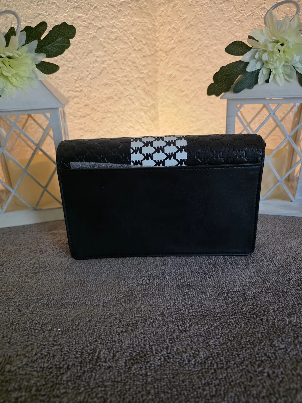 Michael Kors Black Crossbody with White MK Stripe